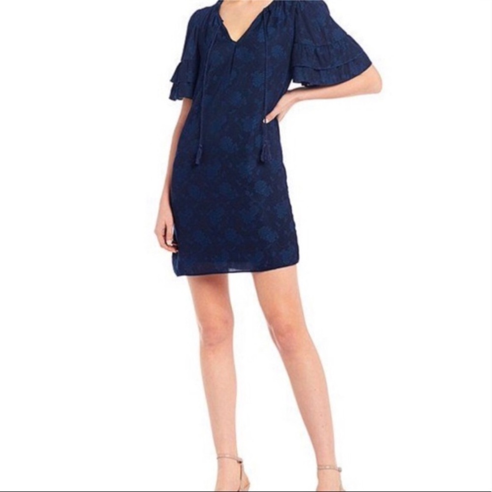 Chelsea & Violet Printed Satin Ruffle Short Sleeve Mini Dress Size L
